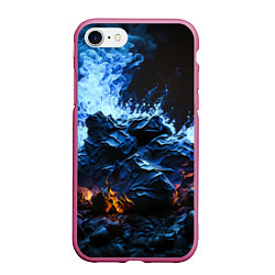 Чехол iPhone 7/8 матовый Огонь и неоновый дым, цвет: 3D-малиновый