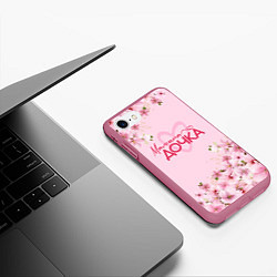 Чехол iPhone 7/8 матовый Мамина дочка сакура, цвет: 3D-малиновый — фото 2