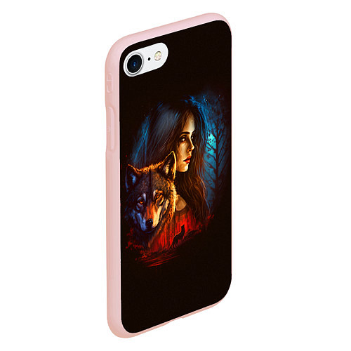 Чехол iPhone 7/8 матовый Волк и девушка / 3D-Светло-розовый – фото 2