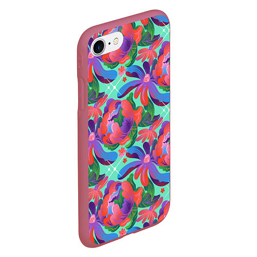 Чехол iPhone 7/8 матовый Цветочный паттерн арт / 3D-Малиновый – фото 2