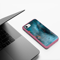 Чехол iPhone 7/8 матовый Абстрактный синий туман, силуэты и краски, цвет: 3D-малиновый — фото 2