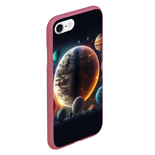 Чехол iPhone 7/8 матовый Ппланеты и космос от нейросети / 3D-Малиновый – фото 2