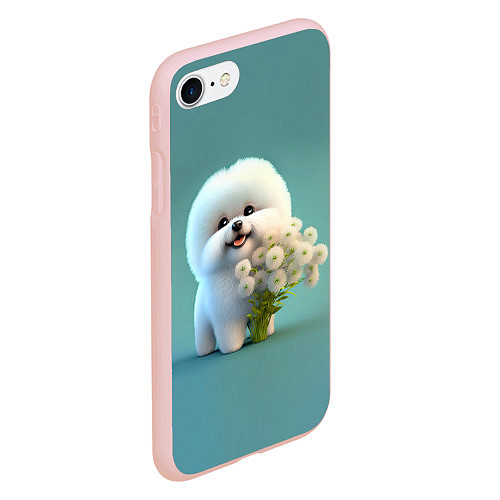 Чехол iPhone 7/8 матовый Белая собака милаха / 3D-Светло-розовый – фото 2
