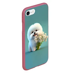 Чехол iPhone 7/8 матовый Белая собака милаха, цвет: 3D-малиновый — фото 2