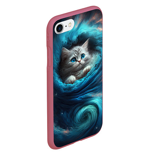 Чехол iPhone 7/8 матовый Котик в звездных облаках / 3D-Малиновый – фото 2