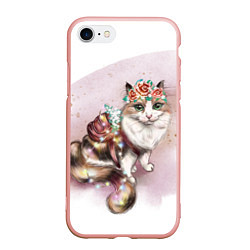 Чехол iPhone 7/8 матовый Милая кошечка с цветами, цвет: 3D-светло-розовый