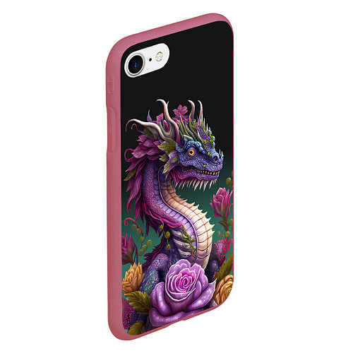 Чехол iPhone 7/8 матовый Неоновый дракон с цветами / 3D-Малиновый – фото 2