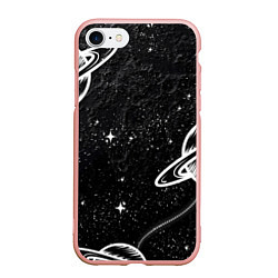 Чехол iPhone 7/8 матовый Черно-белый Сатурн, цвет: 3D-светло-розовый