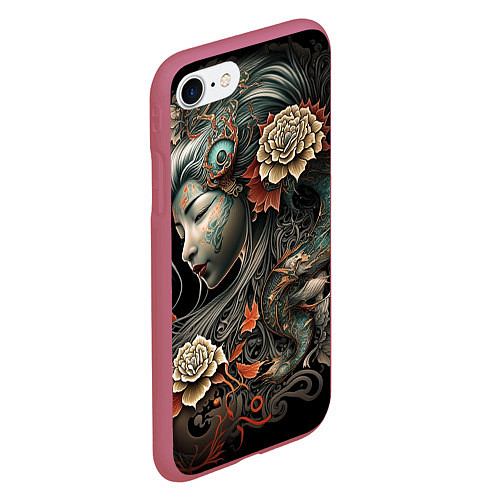 Чехол iPhone 7/8 матовый Японская девушка Irezumi / 3D-Малиновый – фото 2