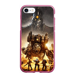 Чехол iPhone 7/8 матовый Gears Tactics, цвет: 3D-малиновый