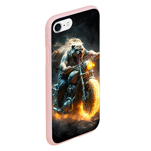 Чехол iPhone 7/8 матовый Бульдог байкер на мотоцикле / 3D-Светло-розовый – фото 2