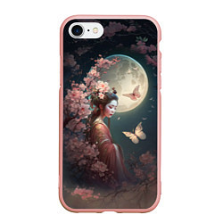 Чехол iPhone 7/8 матовый Девушка в сакуре под луной