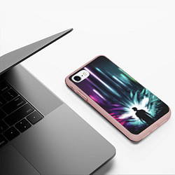 Чехол iPhone 7/8 матовый Глитч арт космос, цвет: 3D-светло-розовый — фото 2