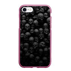 Чехол iPhone 7/8 матовый Груда черепов - паттерн, цвет: 3D-малиновый
