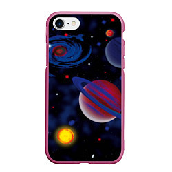 Чехол iPhone 7/8 матовый Планеты, цвет: 3D-малиновый