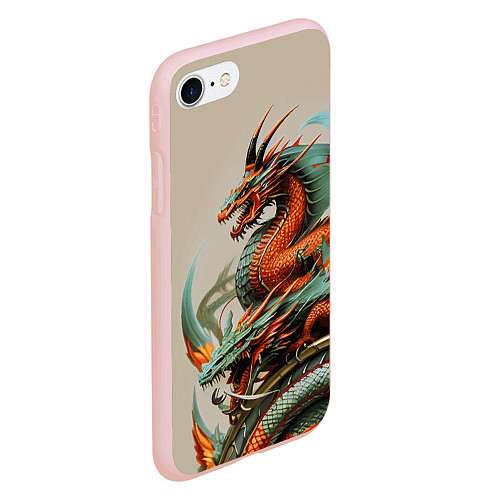 Чехол iPhone 7/8 матовый Japan dragon - irezumi / 3D-Светло-розовый – фото 2