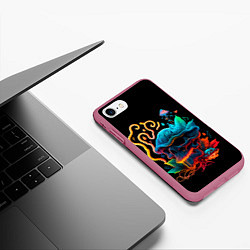 Чехол iPhone 7/8 матовый Neon mushroom-skull, цвет: 3D-малиновый — фото 2