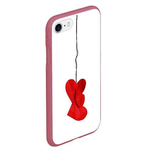 Чехол iPhone 7/8 матовый Сердца валентинки / 3D-Малиновый – фото 2