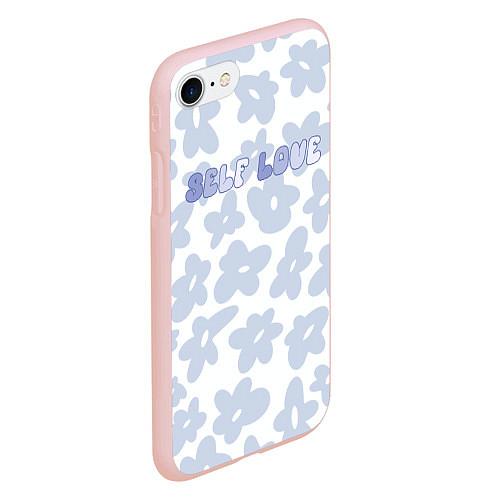 Чехол iPhone 7/8 матовый Self love - цветочный голубой паттерн / 3D-Светло-розовый – фото 2