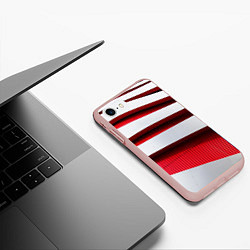 Чехол iPhone 7/8 матовый Два слоя металла - красный и белый, цвет: 3D-светло-розовый — фото 2