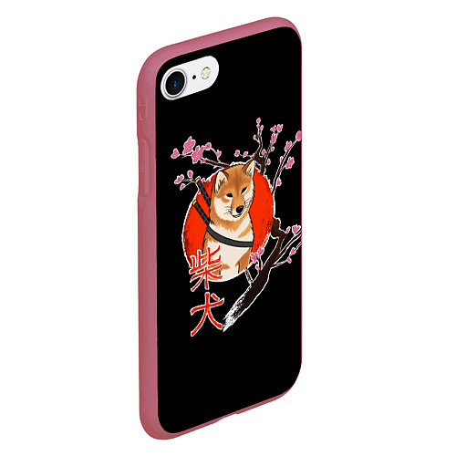 Чехол iPhone 7/8 матовый Сиба ину самурай / 3D-Малиновый – фото 2