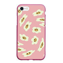 Чехол iPhone 7/8 матовый Искаженные смайлы-цветы на розовом паттер