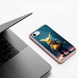Чехол iPhone 7/8 матовый Пикачу в стиле стимпанка нейросети, цвет: 3D-светло-розовый — фото 2