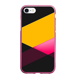Чехол iPhone 7/8 матовый Желто-розовый дизайн на черном фоне, цвет: 3D-малиновый