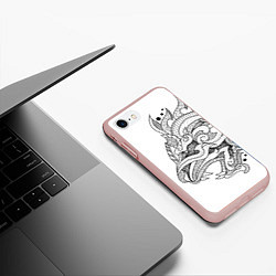 Чехол iPhone 7/8 матовый Lion tattoo - irezumi, цвет: 3D-светло-розовый — фото 2