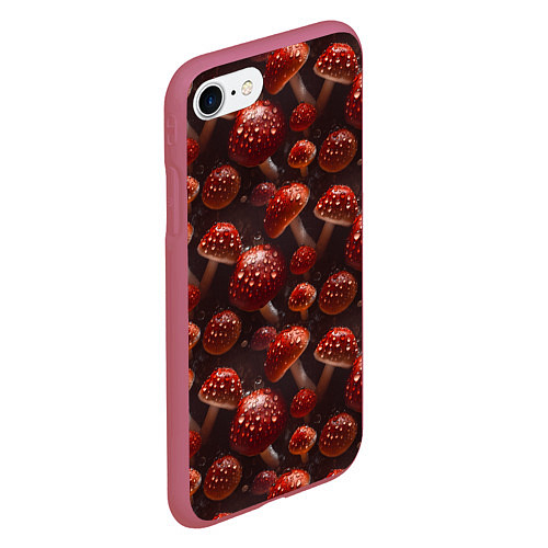 Чехол iPhone 7/8 матовый Сочный узор из мухоморов / 3D-Малиновый – фото 2