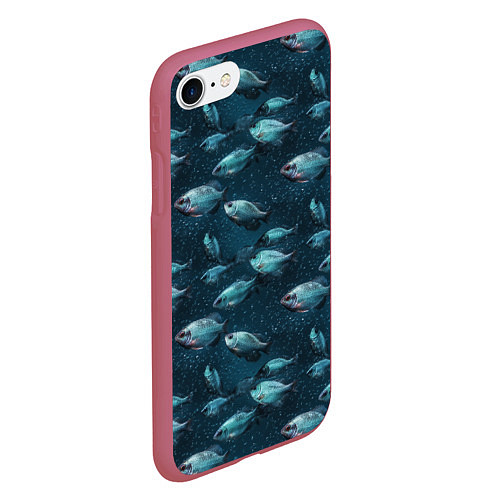 Чехол iPhone 7/8 матовый Текстура из рыбок / 3D-Малиновый – фото 2