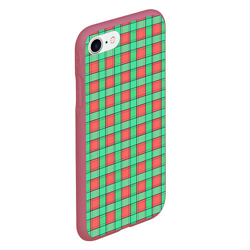 Чехол iPhone 7/8 матовый Клетчатый зелено -оранжевый паттерн / 3D-Малиновый – фото 2