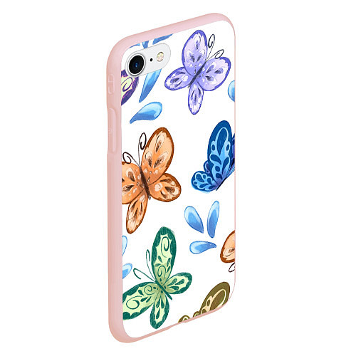 Чехол iPhone 7/8 матовый Стая водных бабочек / 3D-Светло-розовый – фото 2
