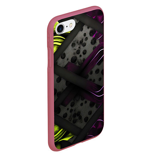 Чехол iPhone 7/8 матовый Темная фиолетовая текстура с листьями / 3D-Малиновый – фото 2