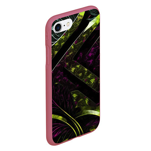 Чехол iPhone 7/8 матовый Темные фиолетовые и зеленые вставки / 3D-Малиновый – фото 2