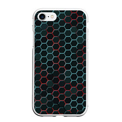 Чехол iPhone 7/8 матовый Соты, красный и голубой неон, цвет: 3D-белый