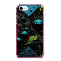Чехол iPhone 7/8 матовый Зеленые абстрактные листья, цвет: 3D-малиновый