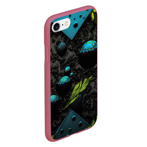 Чехол iPhone 7/8 матовый Зеленые абстрактные листья / 3D-Малиновый – фото 2