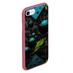 Чехол iPhone 7/8 матовый Зеленые абстрактные листья, цвет: 3D-малиновый — фото 2