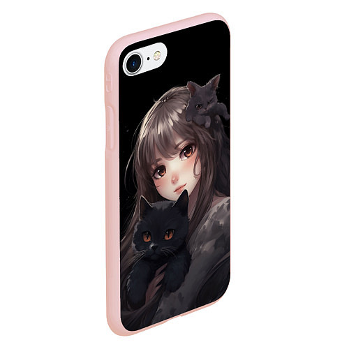 Чехол iPhone 7/8 матовый Девушка с черной кошкой / 3D-Светло-розовый – фото 2