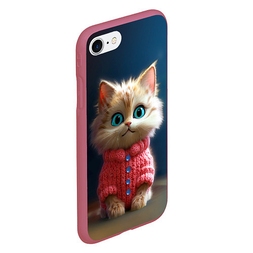 Чехол iPhone 7/8 матовый Котик в розовом свитере / 3D-Малиновый – фото 2