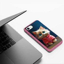 Чехол iPhone 7/8 матовый Котик в розовом свитере, цвет: 3D-малиновый — фото 2
