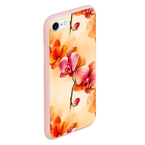 Чехол iPhone 7/8 матовый Акварельные цветы - персиковый паттерн / 3D-Светло-розовый – фото 2