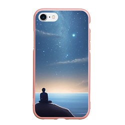 Чехол iPhone 7/8 матовый Мальчик, космос и море, цвет: 3D-светло-розовый