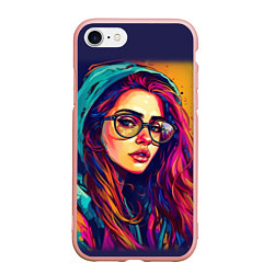 Чехол iPhone 7/8 матовый Девушка в очках из красок, цвет: 3D-светло-розовый