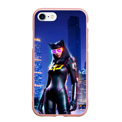 Чехол iPhone 7/8 матовый Cat girl on the background of a megalopolis