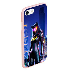 Чехол iPhone 7/8 матовый Cat girl on the background of a megalopolis, цвет: 3D-светло-розовый — фото 2