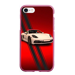 Чехол iPhone 7/8 матовый Немецкий спортивный автомобиль Porsche, цвет: 3D-малиновый