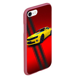 Чехол iPhone 7/8 матовый Спортивный американский автомобиль Chevrolet Camar, цвет: 3D-малиновый — фото 2