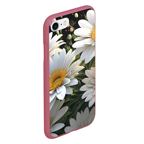 Чехол iPhone 7/8 матовый Ромашки на лугу / 3D-Малиновый – фото 2